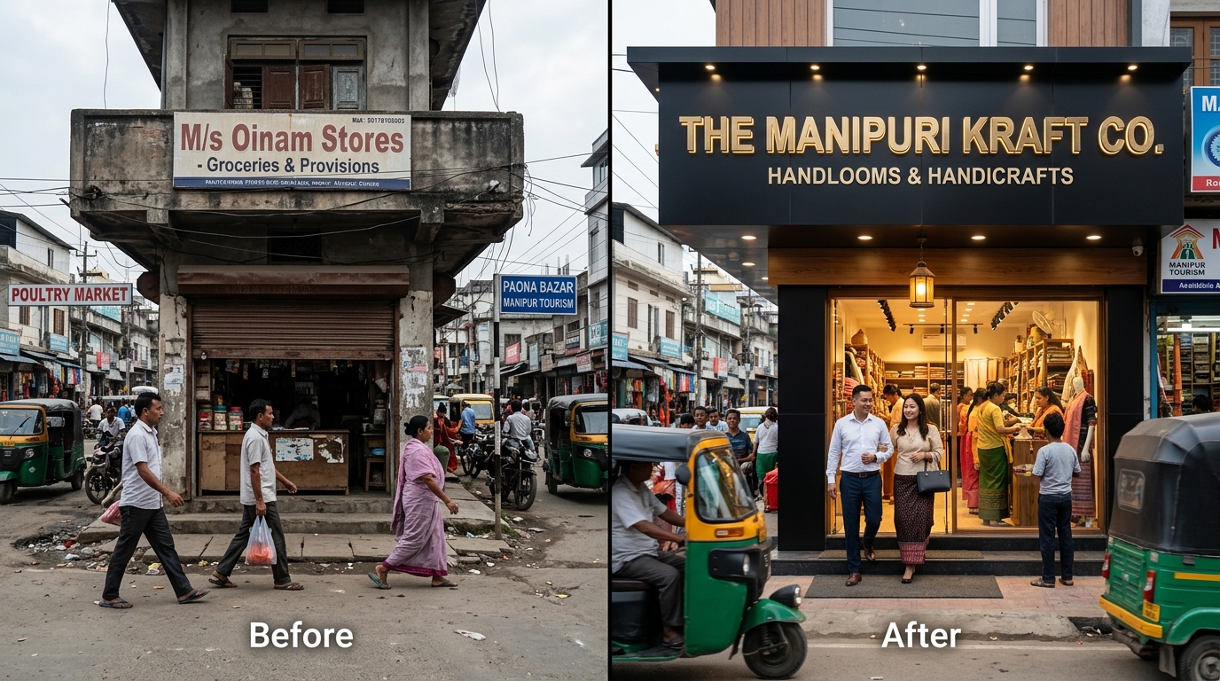 Showcase Comparison Imphal commercial market street photography