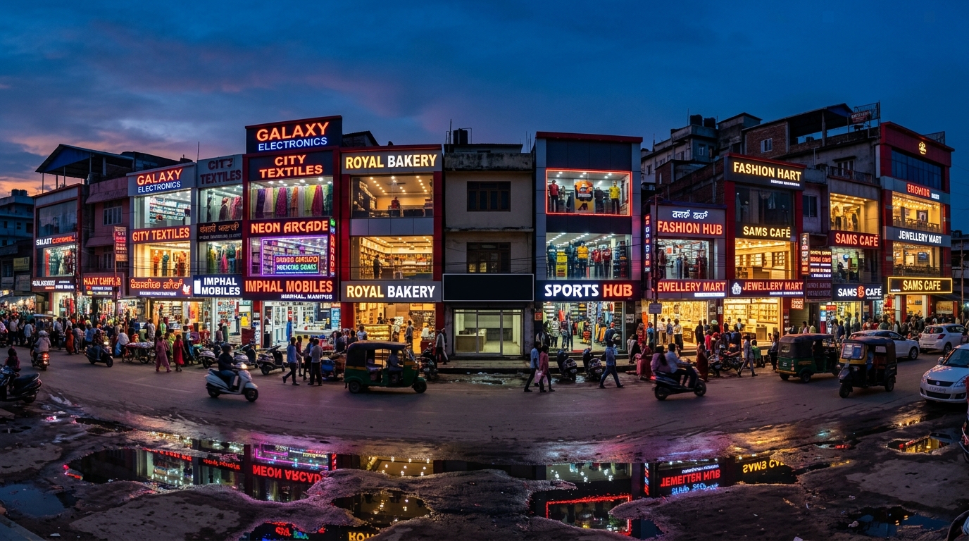 Showcase Panorama Imphal commercial market street photography